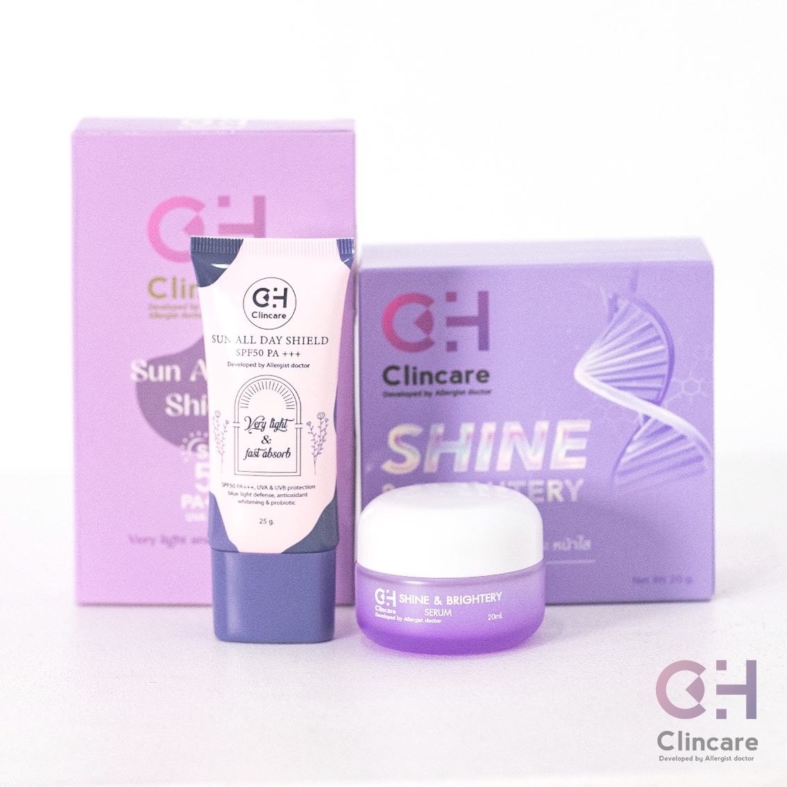 โปรจับคู่ เซรั่ม+กันแดด | CH Clincare Sun Screen กันแดดไฮยาประสิทธิภาพสูง + Shine & Brightery Serum เซรั่มฟื้นฟูผิวหน้า